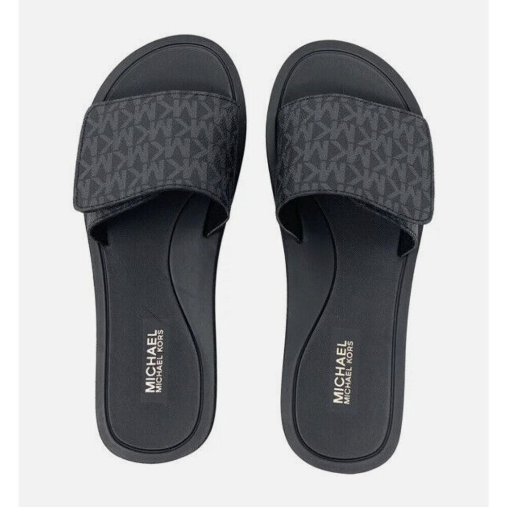 New MICHAEL KORS Wade Gray Repeat Logo Women’s Slide Sandals